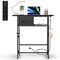 Black Vanity Desk with Charging Station, Makeup Table with Drawer, Open Shelf, and Headphone Hook